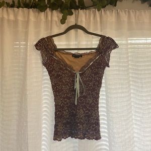 Ann Ferriday purple and blue/green floral tie blouse